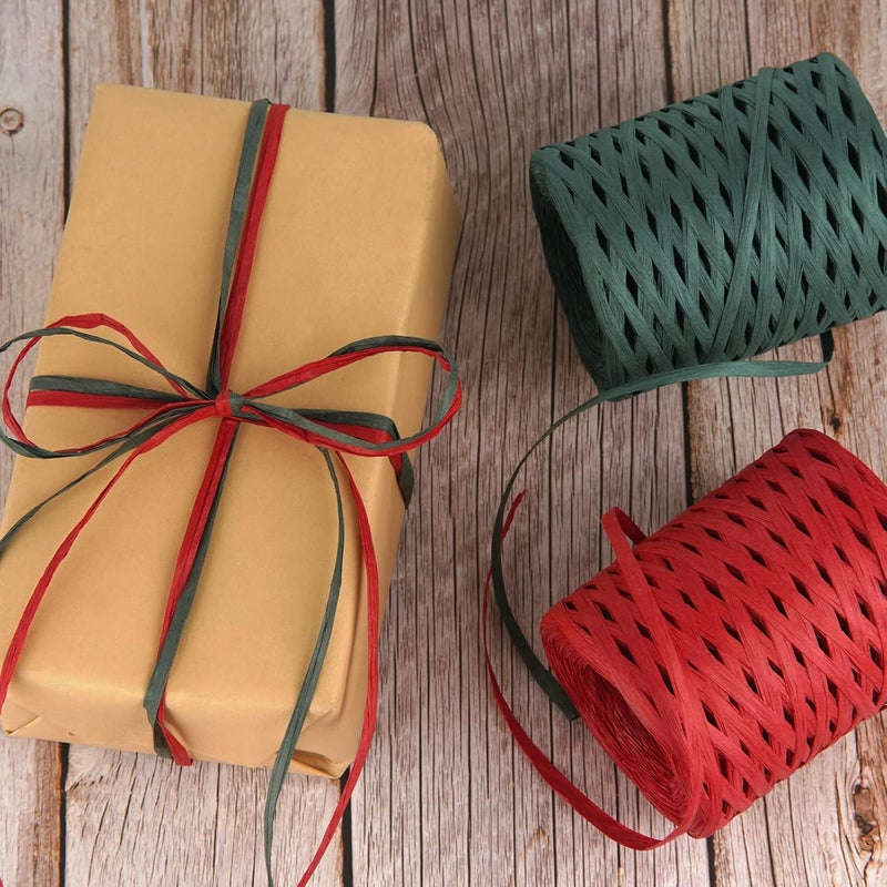 Cuttte Raffia Ribbon for Gift Wrapping - 218 Yards Raffia Yarn for Crocheting, Paper Ribbons for Craft, Packing Paper Twine Yarn 1/4 Inch Width (Dark Green) - Image 3